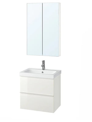 Меблі для ванної кімнати 4 шт. білий глянець/змішувач Dalskar 63 см | 6693988