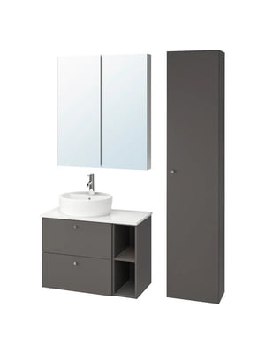 Меблі для ванної кімнати набір 7 шт. кран Gillburen темно-сірий/мармур Dalskar 82х49х74 см | 6693999