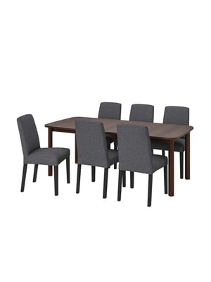 Стіл і 6 стільців коричневий/Гуннаред середньо-сірий 150/205/260 см | 6694059
