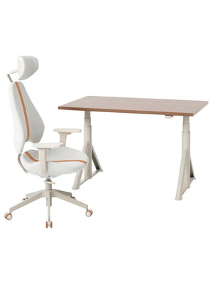 Письмовий стіл і стілець коричневий/бежевий 120х70 см | 6694061