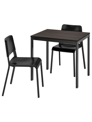 Стіл і 2 стільці чорний сіро-коричневий/чорний 80/120 см | 6694079
