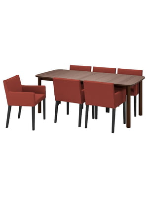 Стіл і 6 стільців коричневий чорний/Гуннаред червоно-коричневий 150/205/260 см | 6694096