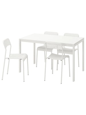 Стіл та 4 стільці білого кольору 125 см | 6694113