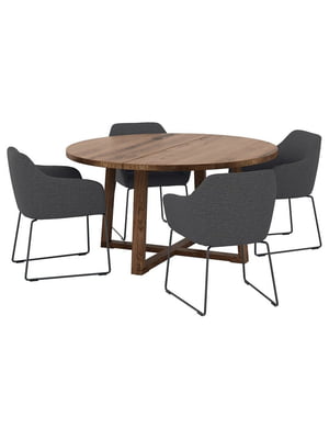 Стіл і 4 стільці дубовий шпон коричневого кольору/сірий метал 145 см | 6694136