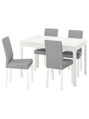 Стіл та 4 стільці білий/Кніса світло-сірий 120/180 см | 6694179