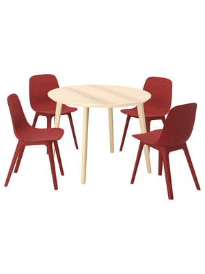 Стіл та 4 стільці шпон ясен/червоний 105 см | 6694198