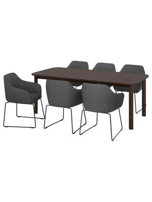 Стіл та 6 стільців коричневий/чорний метал/сірий 150/205/260 см | 6694201