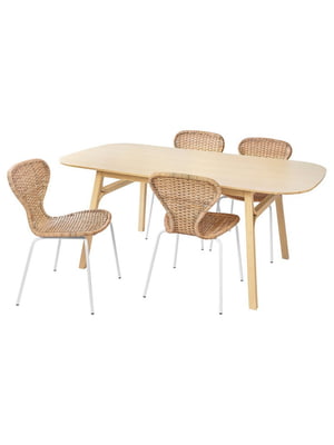 Стіл і 4 стільці світлий бамбук/білий ротанг 180х90 см | 6694208