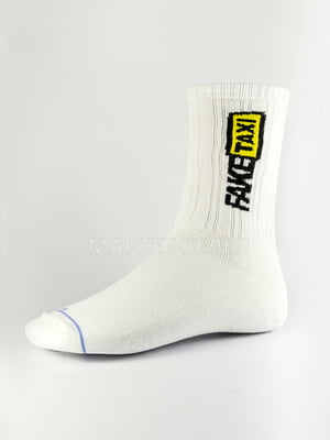 Шкарпетки білі з принтом "Fake Taxi" | 6697718