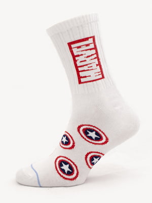 Ароматизированные носки белого цвета с принтом "MARVEL Щит" Premium | 6697762