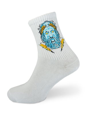 Шкарпетки білі з принтом "Зевс" | 6697802