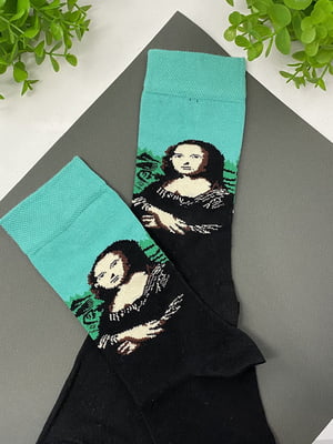 Носки черно-зеленые с принтом “Мона Лиза” | 6697885