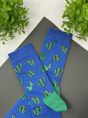 Шкарпетки сині з принтом "Кактус" | 6697888