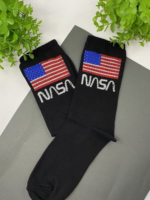 Шкарпетки чорні з принтом "NASA" | 6697889
