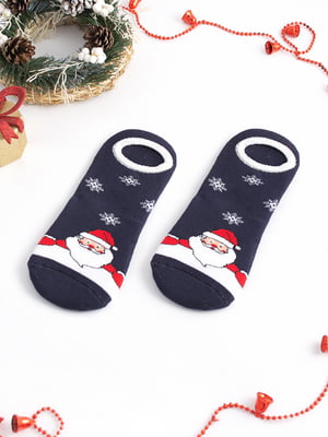 Шкарпетки-сліди махрові "Дід Мороз" синій | 6697906