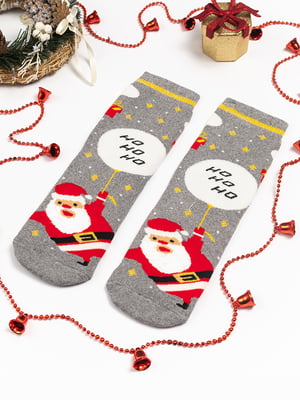 Махрові новорічні шкарпетки сірого кольору з принтом Ангелочки | 6697910