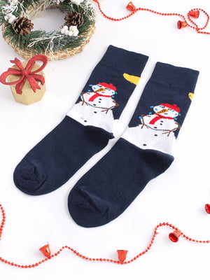 Шкарпетки стрейчові новорічні “Сніговик“ сині | 6697916