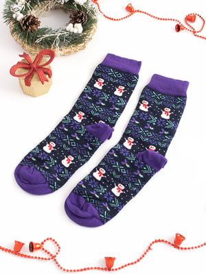 Шкарпетки стрейчові новорічні "Олень з бородою" сині | 6697917