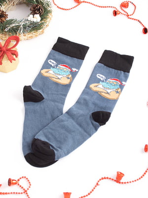 Шкарпетки стрейчові новорічні “Санта брутальний No” сірі | 6697919