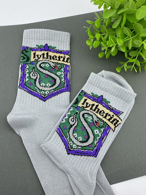 Шкарпетки сірі з принтом Гаррі Поттер. Слизерин” | 6697935
