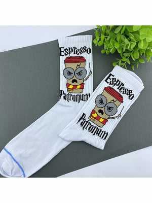 Шкарпетки білі з принтом Гаррі Поттер. Еспресо Патронум | 6697937