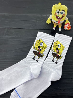Шкарпетки білого кольору Premium з принтом "Спанч Боб" | 6697950
