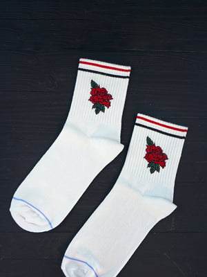 Шкарпетки білі з принтом "Роза" | 6697951