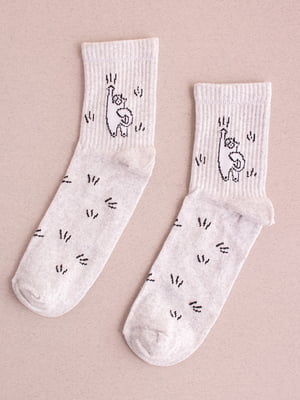 Носки серые с принтом "Кот царапка" | 6697955
