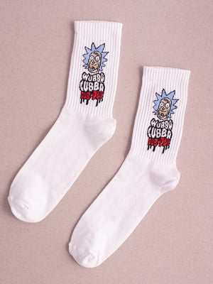 Шкарпетки білі з принтом "Рік Wubba Cubba" | 6697970