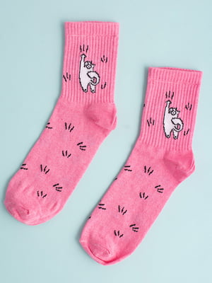 Шкарпетки рожеві з принтом "Кіт драпінка" | 6697971