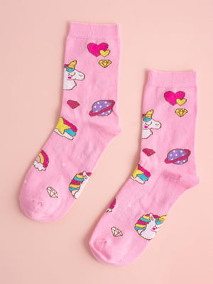 Шкарпетки рожеві з принтом "Єдиноріг BTS" | 6697980