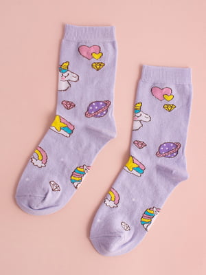 Шкарпетки світло-фіолетові з принтом "Єдиноріг BTS" | 6697981