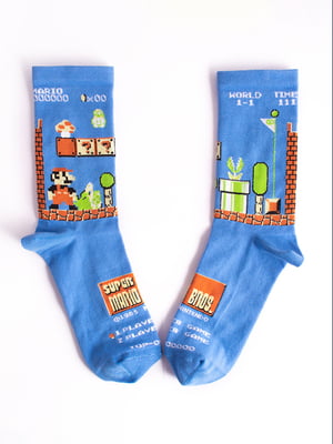 Шкарпетки блакитні з оригінальним принтом "Mario" | 6697982