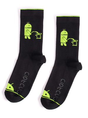 Шкарпетки чорні з оригінальним принтом "Android" | 6697983