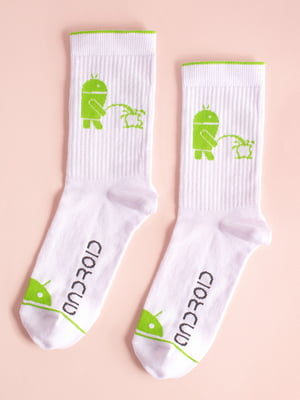 Носки белые с оригинальным принтом "Android" | 6697984