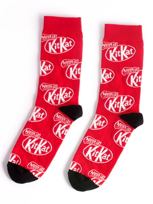 Носки красные с оригинальным принтом "KitKat" | 6697985