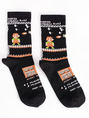 Шкарпетки чорні з оригінальним принтом "Mario Bros" | 6697988