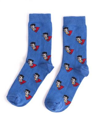Чоловічі шкарпетки сині із принтом "Супермен" | 6697991