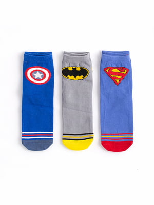 Набір дитячих шкарпеток із принтом "Супермен, Бетмен, Марвел" (3 пари) | 6698020