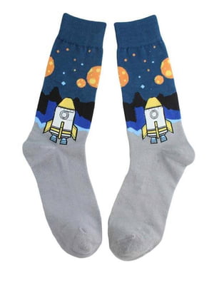 Шкарпетки сірі з принтом "Космос Ракета" | 6698021