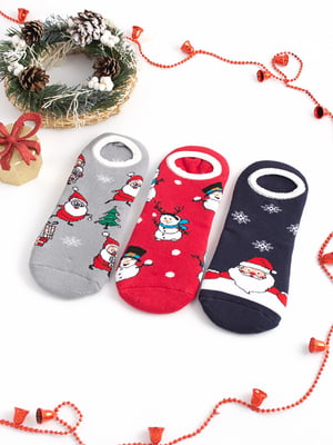 Набір махрових жіночих шкарпеток з новорічним принтом (3 пари). | 6698036