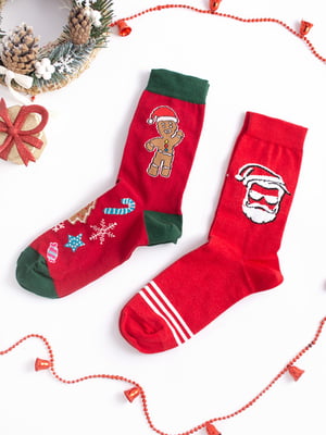 Набір новорічних шкарпеток із принтами "Santa", "Печеньки" (2 пари) | 6698056