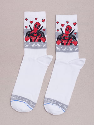 Шкарпетки білі з принтом "Дедпул Love" | 6698086