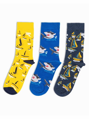 Набір шкарпеток із принтом "Море" (3 пари) | 6698273