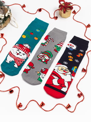 Набір яскравих новорічних махрових шкарпеток (3 пари) | 6698630