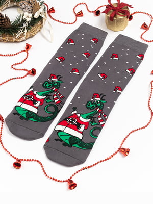 Махрові новорічні сірі шкарпетки "Дракон" | 6698631