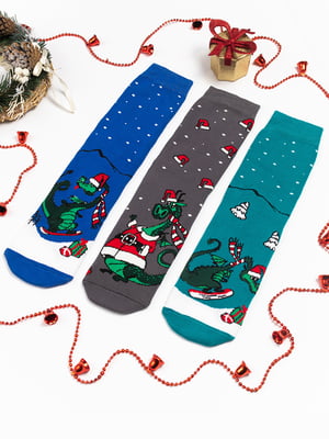 Набір новорічних махрових шкарпеток із принтом “Дракон” (3 пари) | 6698634