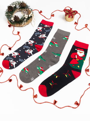Набір яскравих новорічних махрових шкарпеток (3 пари) | 6698638