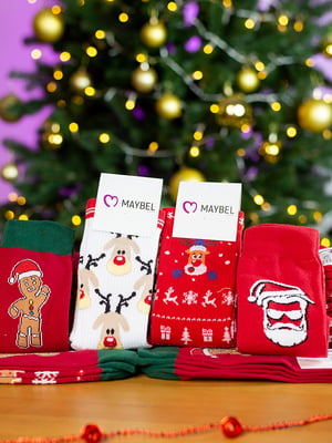 Набір новорічних шкарпеток із принтами з різними принтами (4 пари) | 6698643