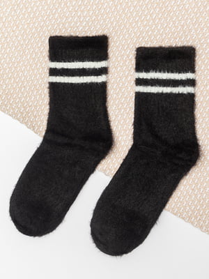 Женские шерстяные носки черные с полосками | 6698651